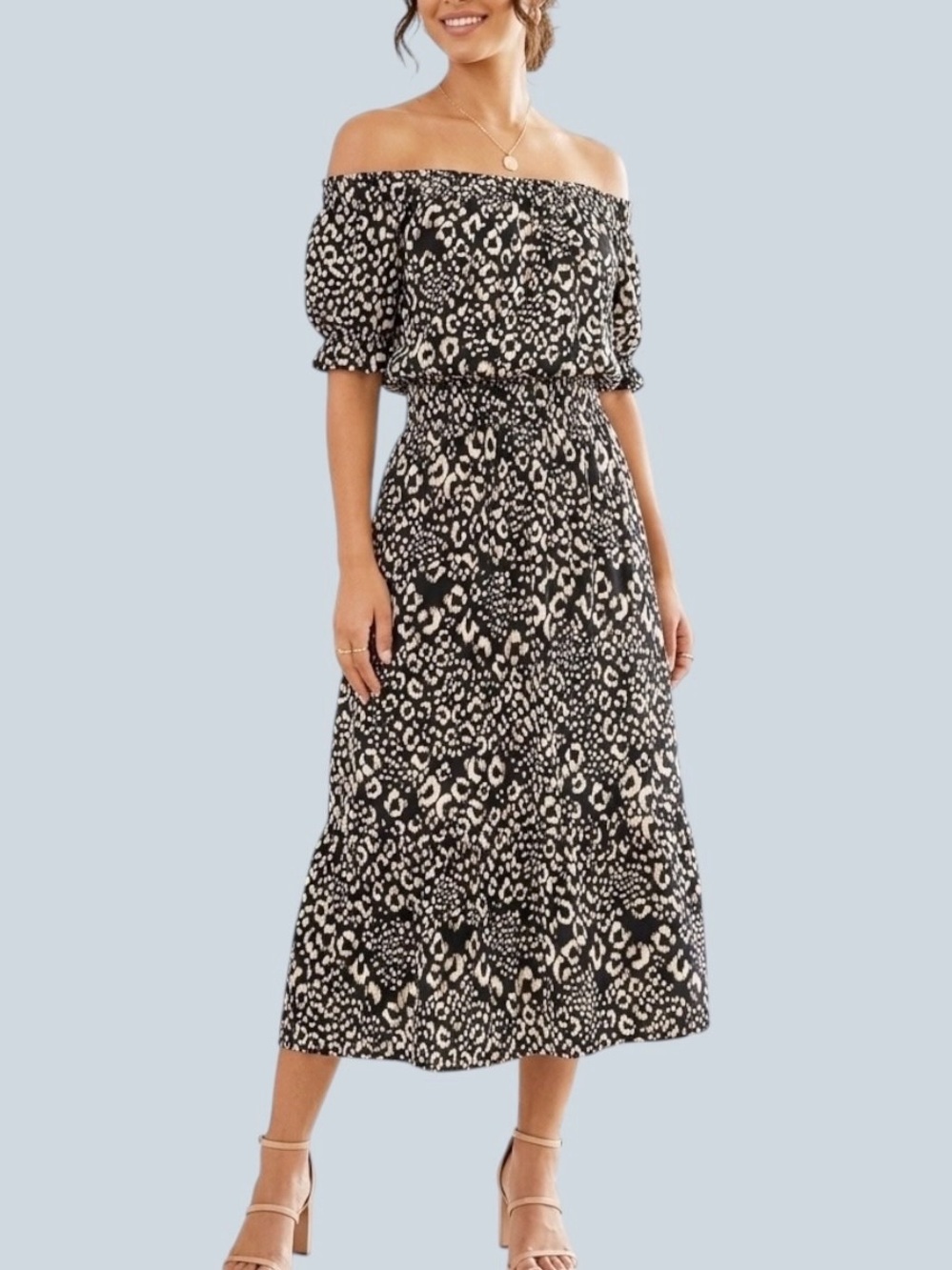 Next Beachwear Off-The-Shoulder Leopard Print Midi Dress Women’s Size 12